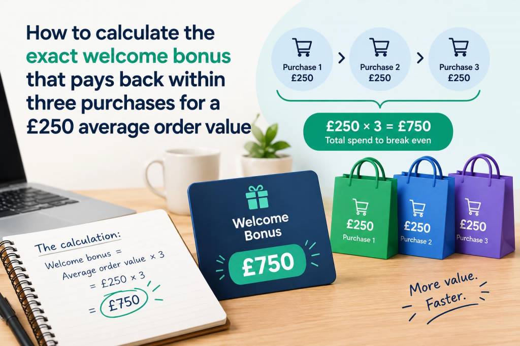 How to calculate the exact welcome bonus that pays back within three purchases for a £250 average order value